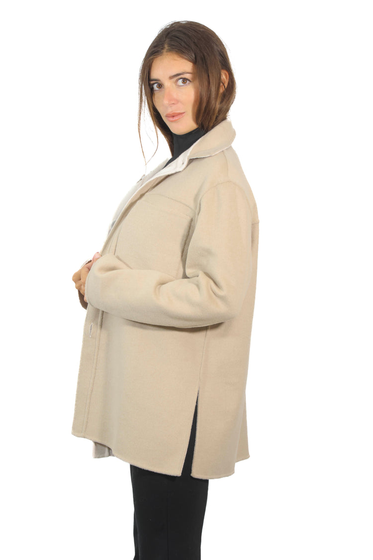 Cappotto beige reversibile in lana