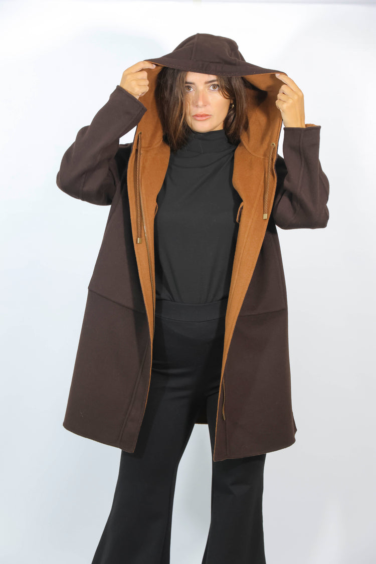 Cappotto reversibile in lana marrone 