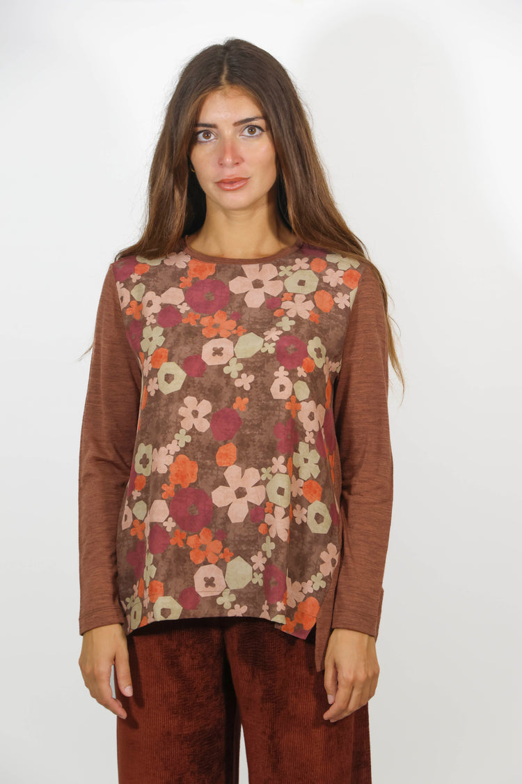 Maglia fantasia floreale marrone