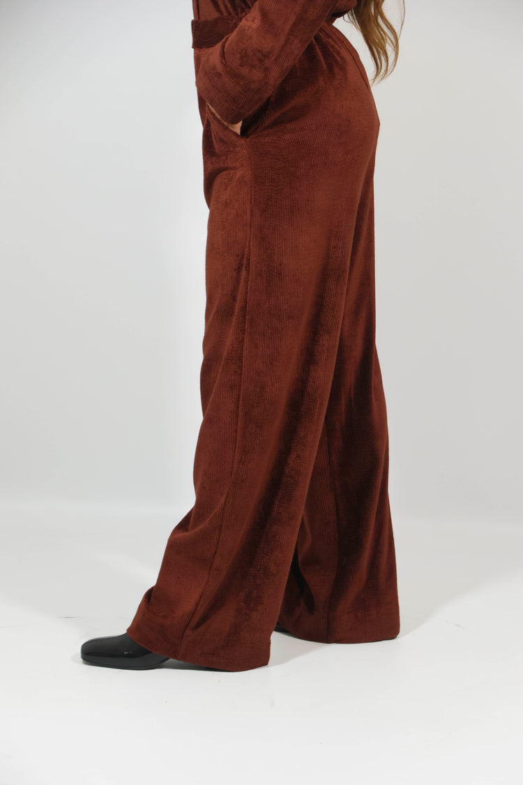 Pantalone morbido costine viscosa marrone