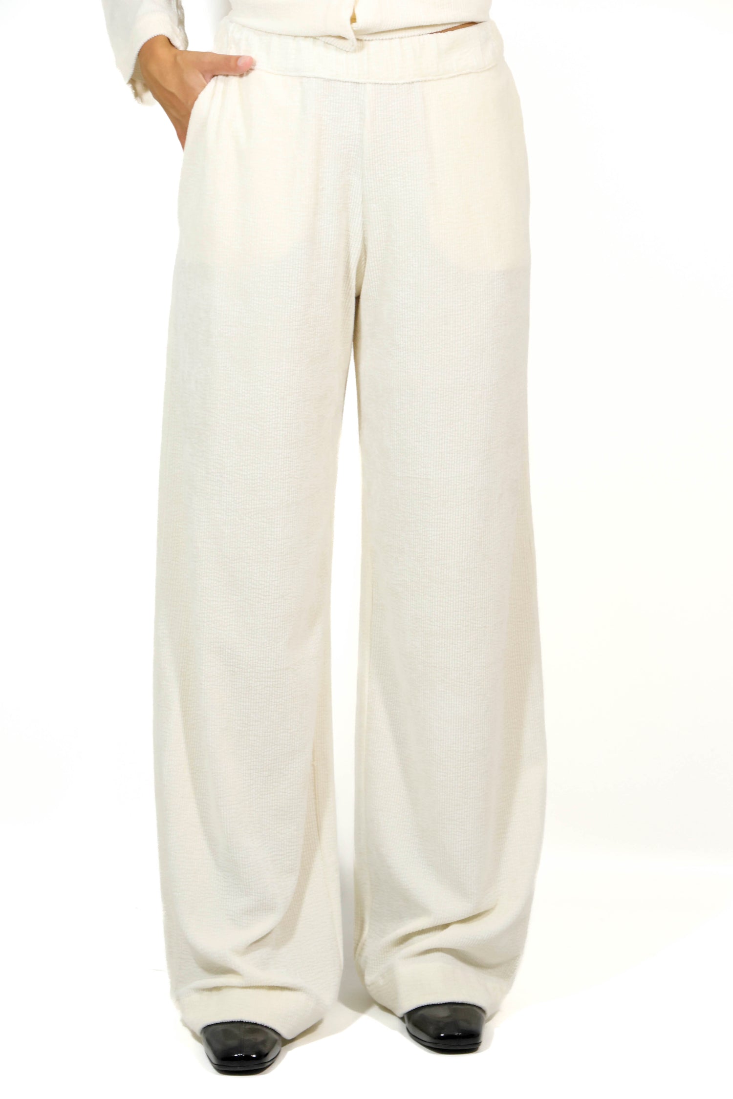 Pantalone morbido costine viscosa bianco