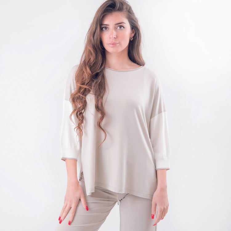 Blusa viscosa con dettagli lurex beige