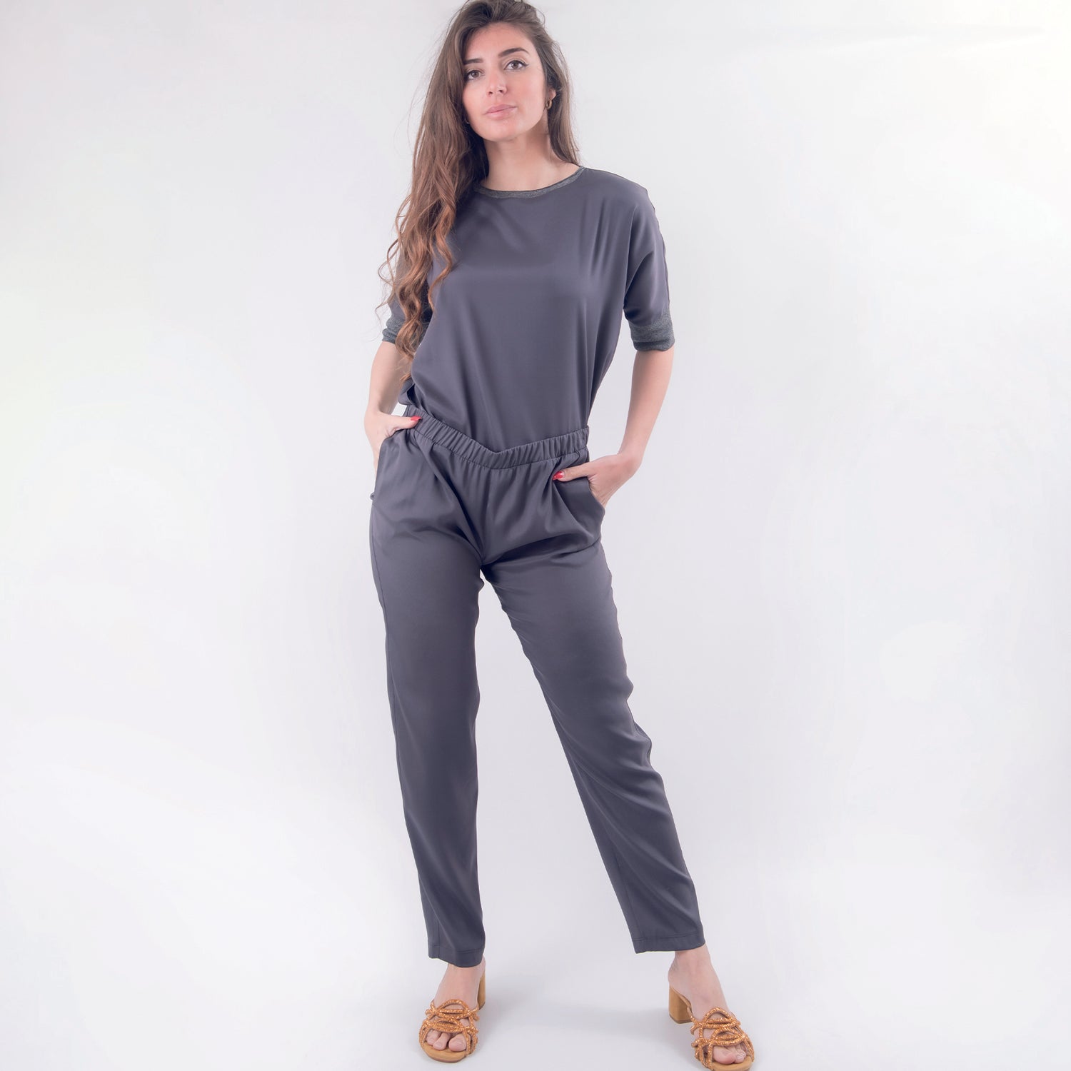 Pantalone in seta grigio