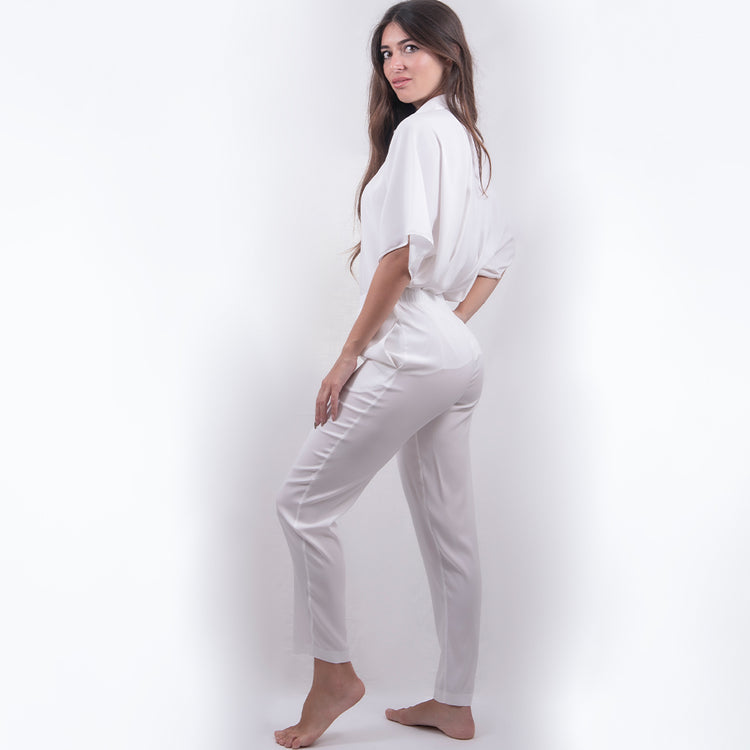 Pantalone bianco in seta elasticizzata