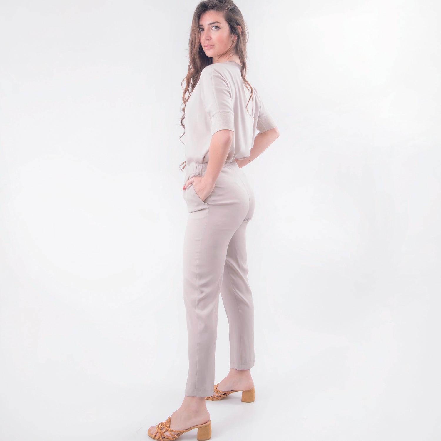 Pantalone in seta beige