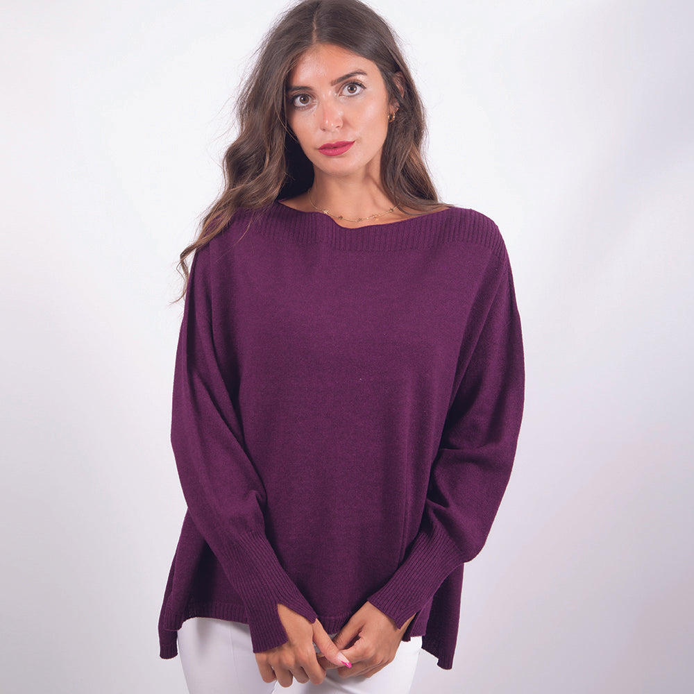 Pullover in lana scollo barca viola
