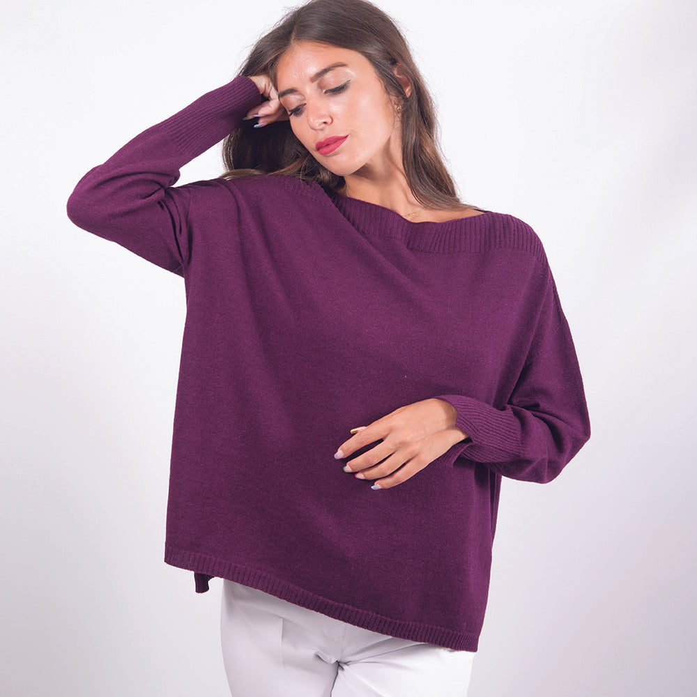 Pullover in lana scollo barca viola