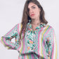 Camicia seta stampata verde e rosa