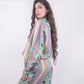 Camicia seta stampata verde e rosa