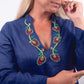 Camicia di lino manica lunga e scollo V blu