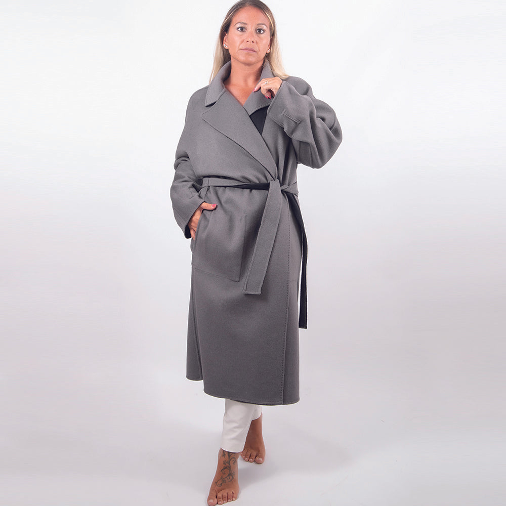 Cappotto in lana reversibile nero e grigio