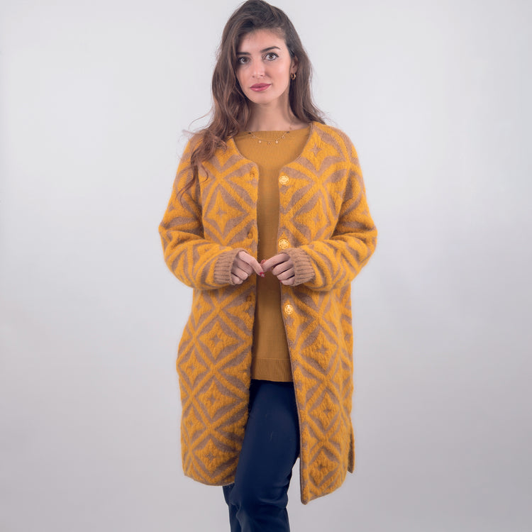 Cardigan girocollo in lana mohair giallo