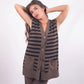 Gilet con spacchetti in viscosa marrone