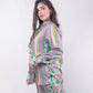 Camicia seta stampata verde e rosa