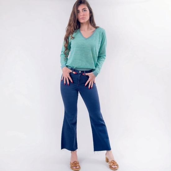 Pantalone elasticizzato in cotone blu
