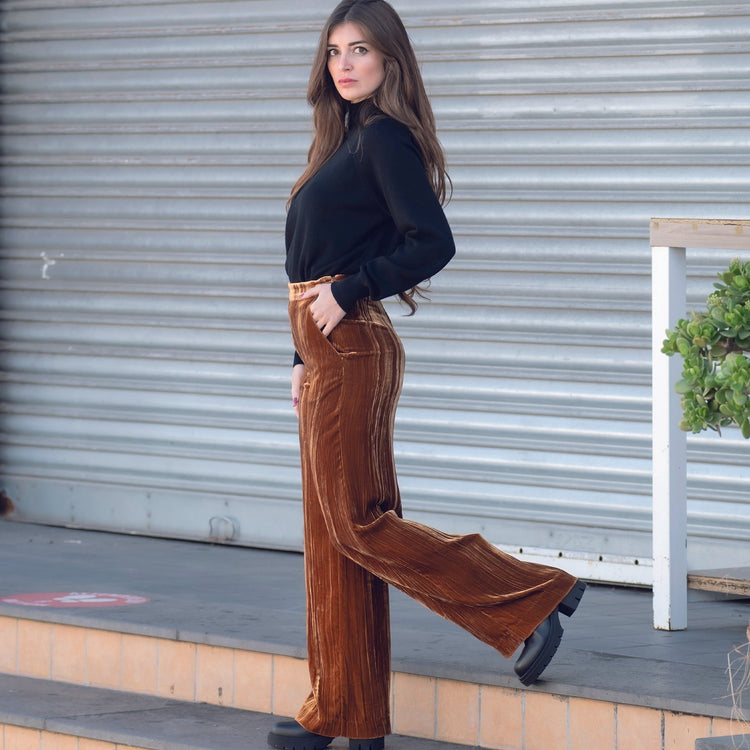 Pantalone viscosa e seta marrone