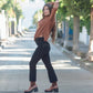 Pantalone trombetta velluto nero