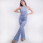 Pantalone zampa in jersey blu