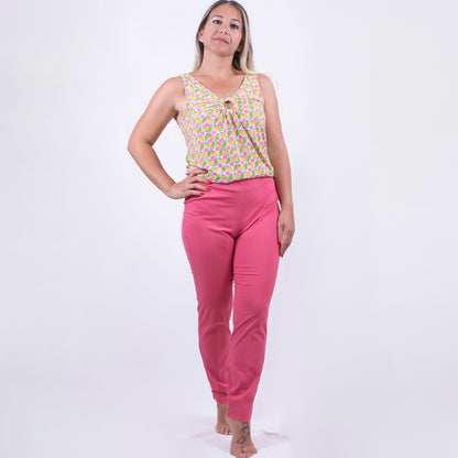 Pantalone in popeline di cotone elasticizzato rosa