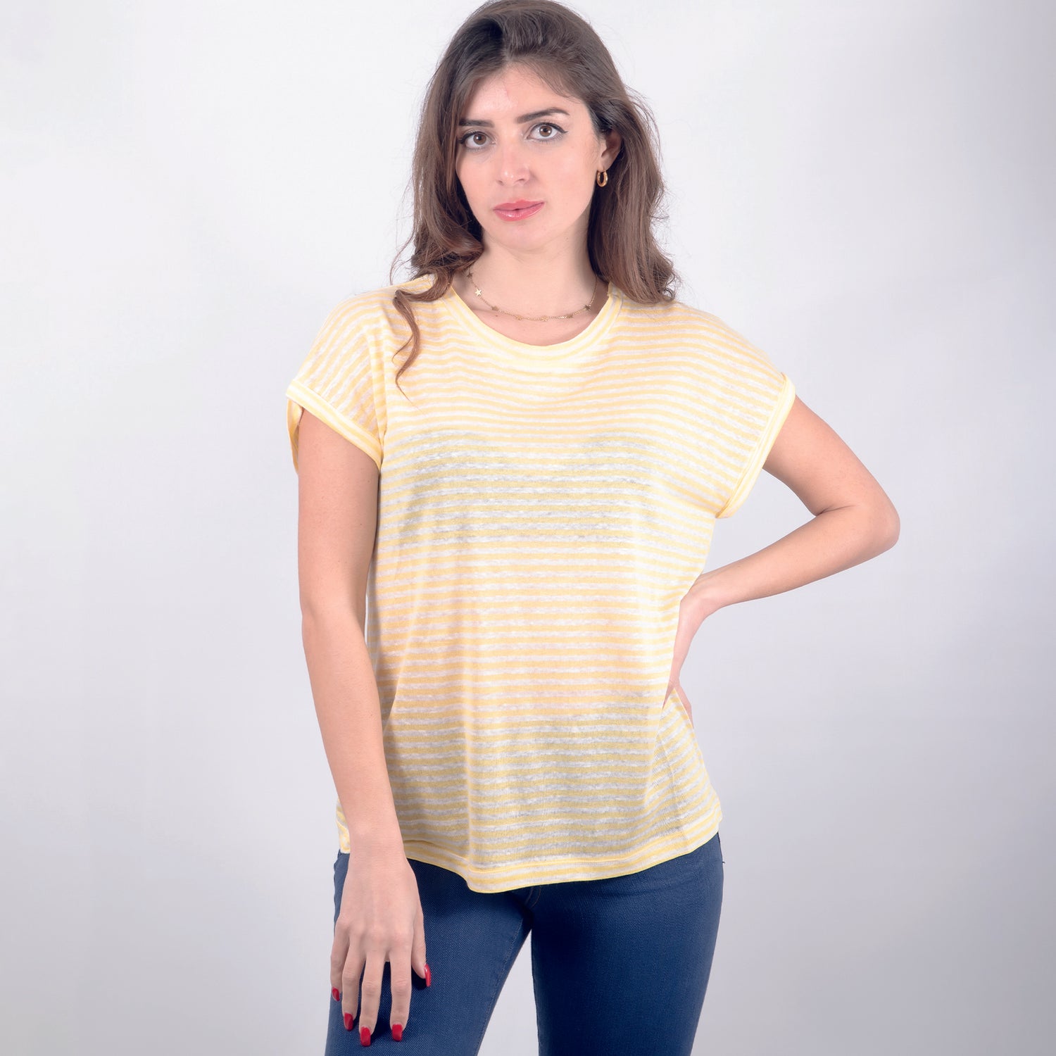 T-shirt in lino rigato giallo