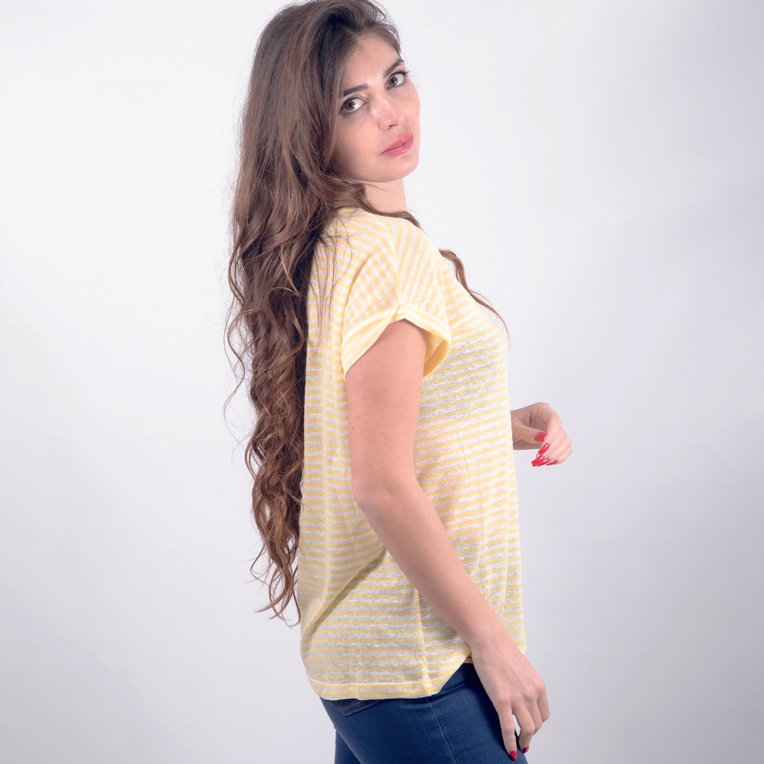 T-shirt in lino rigato giallo