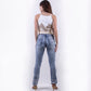 Jeans elasticizzato con ricamo sul fondo