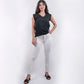 Jeans elasticizzato bianco con ricamo sul fondo