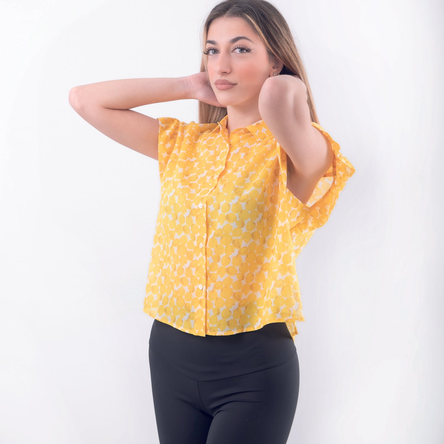Camicia in cotone pois giallo