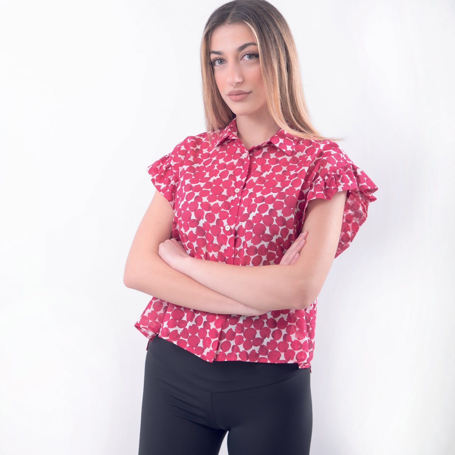 Camicia in cotone pois rosso