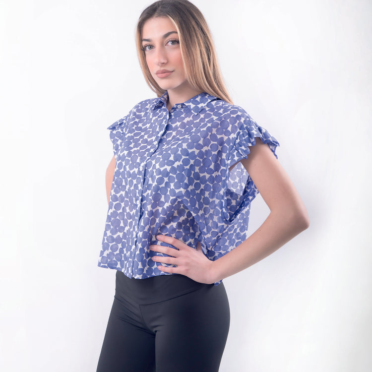 Camicia in cotone pois blu
