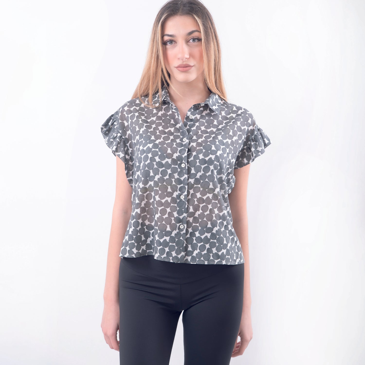 Camicia in cotone pois verde